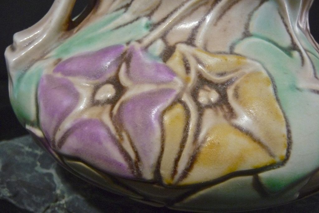 NOW 50% Off -Roseville Pottery Handled Bowl -Morning Glory design, 4" #268-4 NOW 50% Off -Roseville Pottery Handled Bowl -Morning Glory design, 4" #268-4