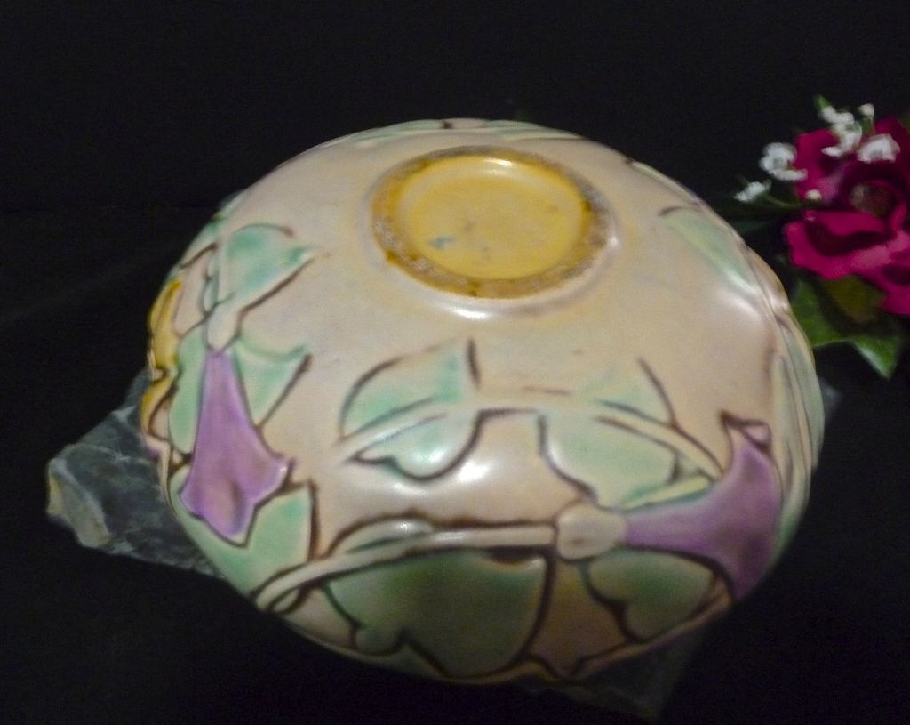 NOW 50% Off -Roseville Pottery Handled Bowl -Morning Glory design, 4" #268-4 NOW 50% Off -Roseville Pottery Handled Bowl -Morning Glory design, 4" #268-4