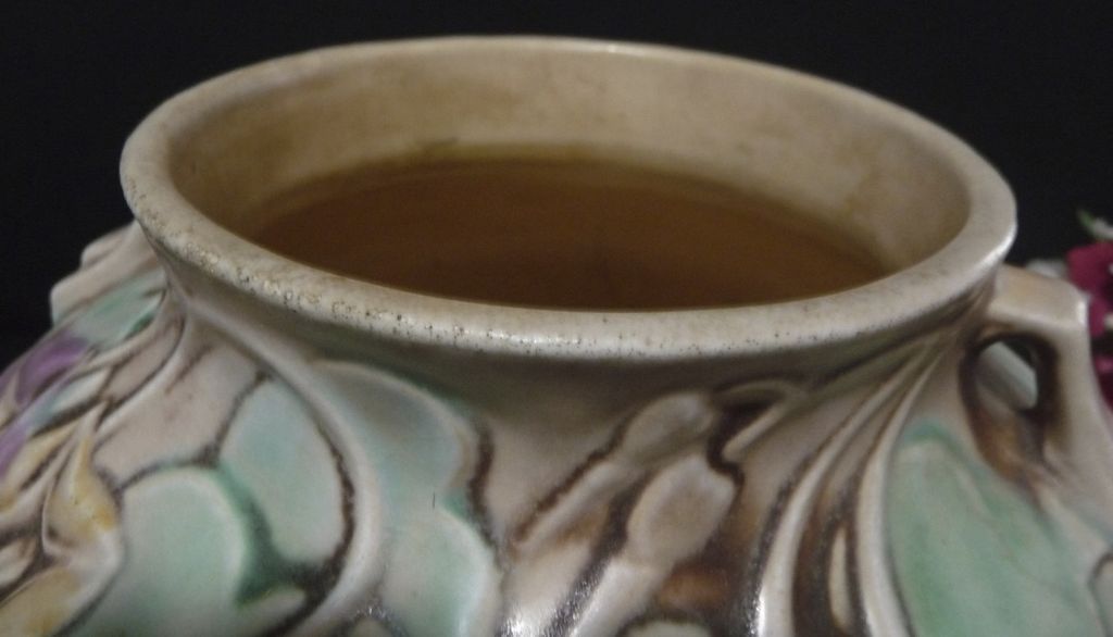 NOW 50% Off -Roseville Pottery Handled Bowl -Morning Glory design, 4" #268-4 NOW 50% Off -Roseville Pottery Handled Bowl -Morning Glory design, 4" #268-4