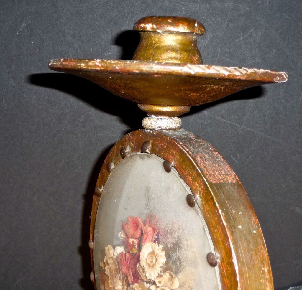 NOW 20% OFF - 1880 Antique Italian Candleholder filled with dried flowers, highly unique NOW 20% OFF - 1880 Antique Italian Candleholder filled with dried flowers, highly unique
