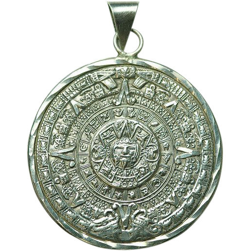 Large Sterling Silver Mexican Aztec Sundial Pendant From 