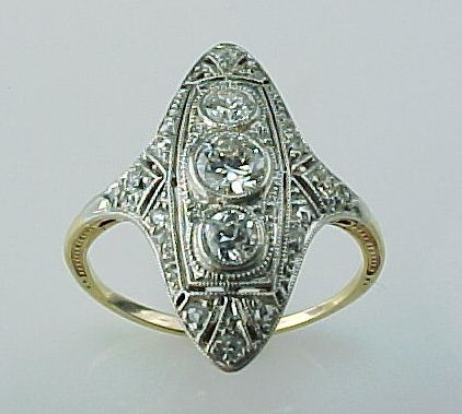 Art Deco Two Tone 18k & Platinum Diamond Ring ~ 3/4 CTW Art Deco Two Tone 18k & Platinum Diamond Ring ~ 3/4 CTW