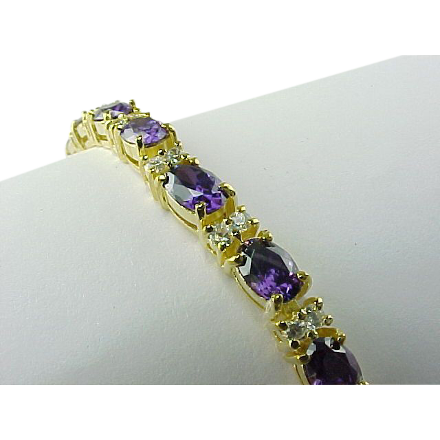Gold Vermeil 9 Carat Amethyst and Simulated Diamond Tennis Bracelet