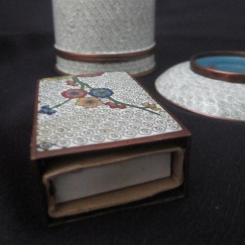 Vintage Cloisonne 3 piece Box, plate, Match box holder Vintage Cloisonne 3 piece Box, plate, Match box holder