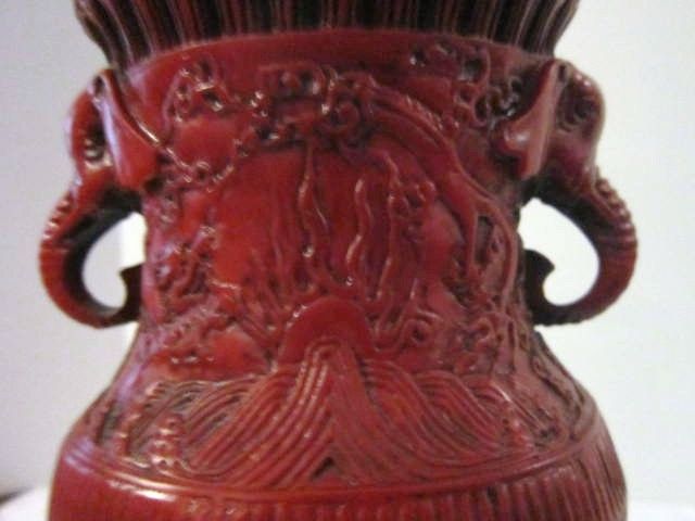 Antique Oriental Red Cinnabar Vase Antique Oriental Red Cinnabar Vase