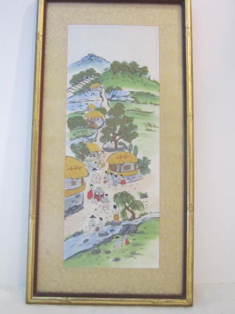 Vintage Hand Embroidered Oriental Country Scene Vintage Hand Embroidered Oriental Country Scene