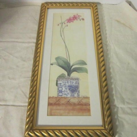 Vintage Water Color Painting of an Orchid in an Oriental Pot Signed by Carolyn Bucia Vintage Water Color Painting of an Orchid in an Oriental Pot Signed by Carolyn Bucia