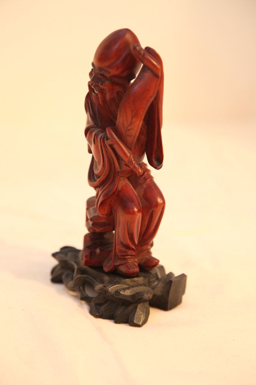 Vintage Chinese Wood Carving of a Scholar Holding a Scroll Vintage Chinese Wood Carving of a Scholar Holding a Scroll