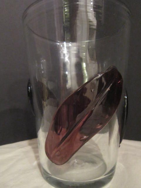 Vintage Art Glass Vase with Purple Leaves Vintage Art Glass Vase with Purple Leaves