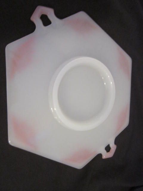 Vintage Milk Glass Cake Plate with Red Design & Handles Vintage Milk Glass Cake Plate with Red Design & Handles