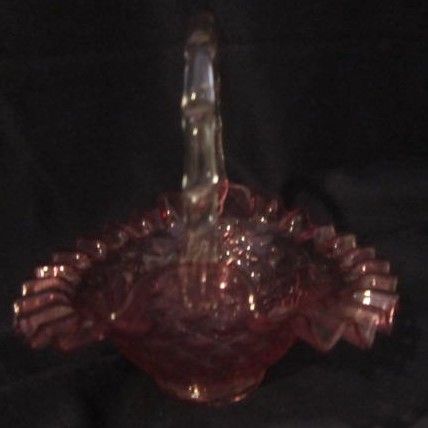 Vintage Pink Glass Basket Dish Vintage Pink Glass Basket Dish