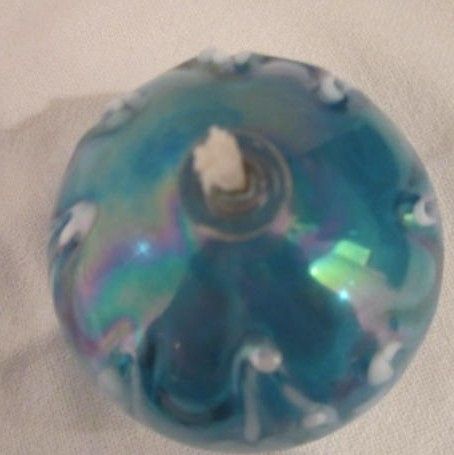 Vintage Art Glass Mouth Blown & Hand Decorated Blue & White Oil Candle Vintage Art Glass Mouth Blown & Hand Decorated Blue & White Oil Candle
