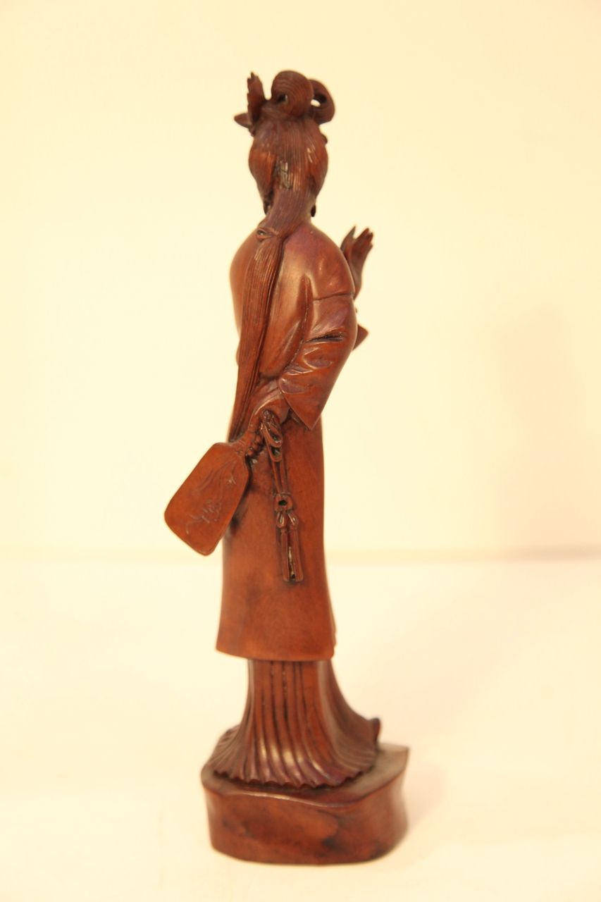 Vintage Wood Carving of Woman with a Fan Vintage Wood Carving of Woman with a Fan