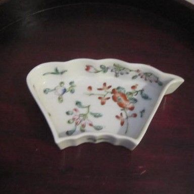 Vintage Oriental Hand Painted Porcelain Sweet Meat Tray in Wooden Holder Vintage Oriental Hand Painted Porcelain Sweet Meat Tray in Wooden Holder