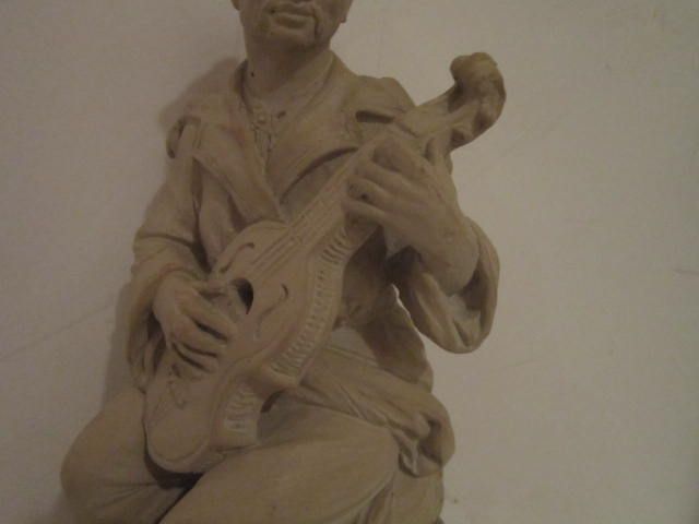 Vintage clay sculpture of Oriental man playing a viola Signed Liao Vintage clay sculpture of Oriental man playing a viola Signed Liao
