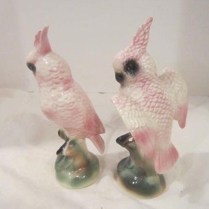 Vintage Pair of Porcelain Pink Cockatoos Vintage Pair of Porcelain Pink Cockatoos