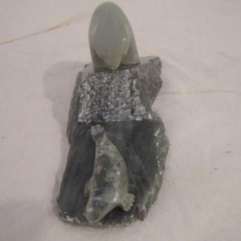 Vintage British Columbian Jade Bear Stalking a Seal Signed by Ben Saclamana Vintage British Columbian Jade Bear Stalking a Seal Signed by Ben Saclamana