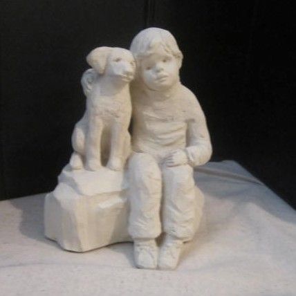Vintage Clay Seated Boy with Dog "Bright Eyes" by Austin Vintage Clay Seated Boy with Dog "Bright Eyes" by Austin
