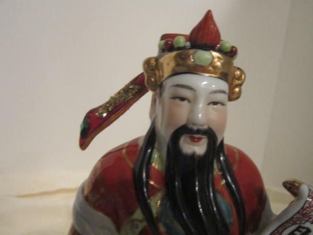 Vintage Chinese Ceramic Hand Painted Statue of Man Holding a Scroll Vintage Chinese Ceramic Hand Painted Statue of Man Holding a Scroll
