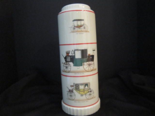 Vintage Ceramic Lamp Base Decorated with Old Carriages Vintage Ceramic Lamp Base Decorated with Old Carriages