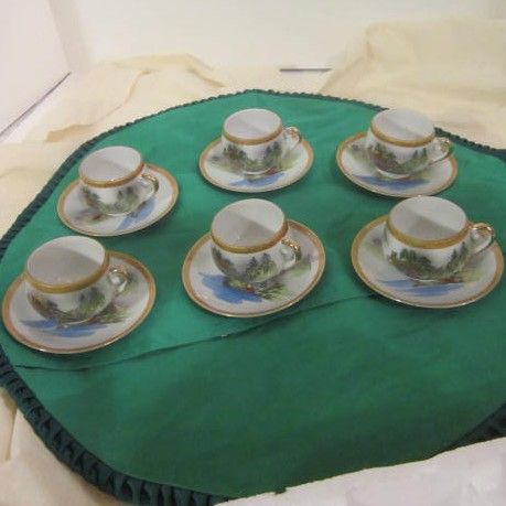 Vintage Porcelain Hand-Painted Demi-tasse Tea Set Geisha Girl Lithophane Vintage Porcelain Hand-Painted Demi-tasse Tea Set Geisha Girl Lithophane