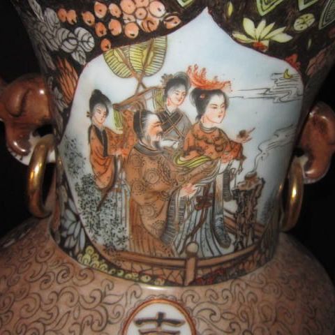 Vintage Oriental Porcelain Vase with Foo Dog Handles Vintage Oriental Porcelain Vase with Foo Dog Handles