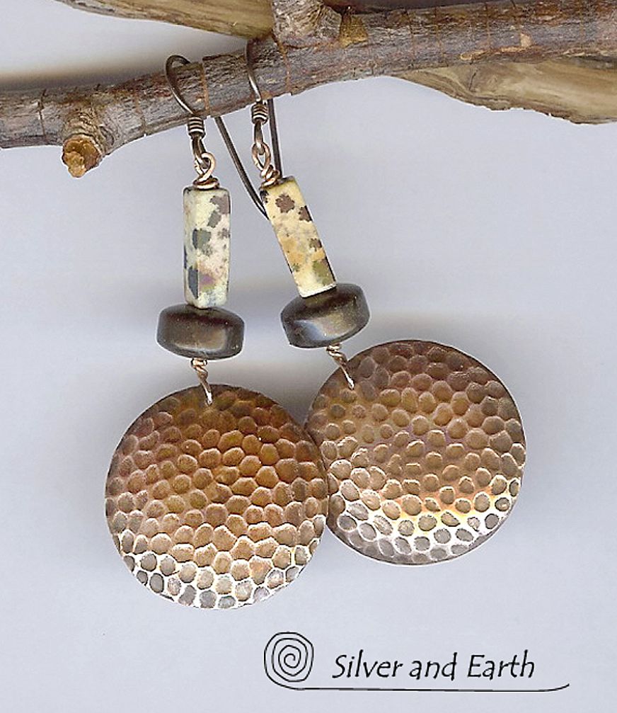 Tribal Inspired Textured Copper Earrings with Dalmatian Jasper Tribal Inspired Textured Copper Earrings with Dalmatian Jasper