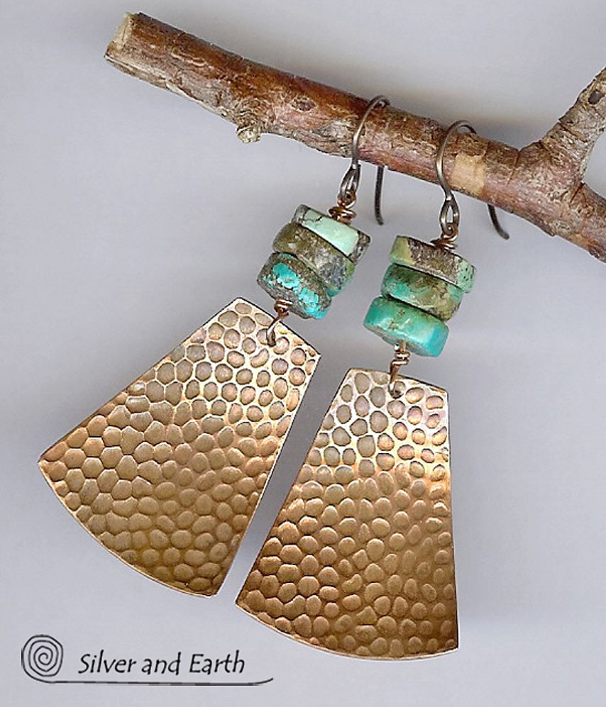 Tribal Inspired Textured Copper Earrings with Turquoise Tribal Inspired Textured Copper Earrings with Turquoise