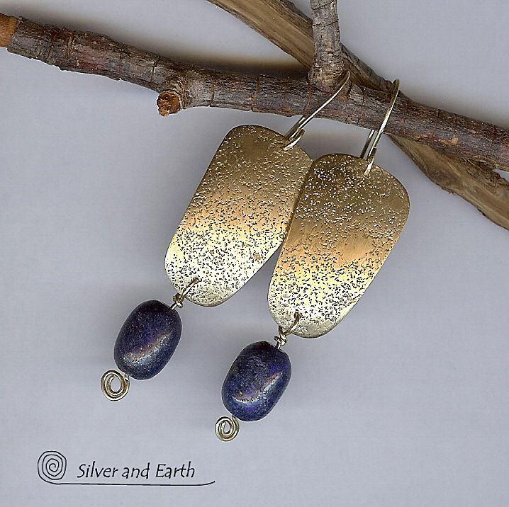 Egyptian Inspired Sand Textured Brass Earrings with Lapis Egyptian Inspired Sand Textured Brass Earrings with Lapis