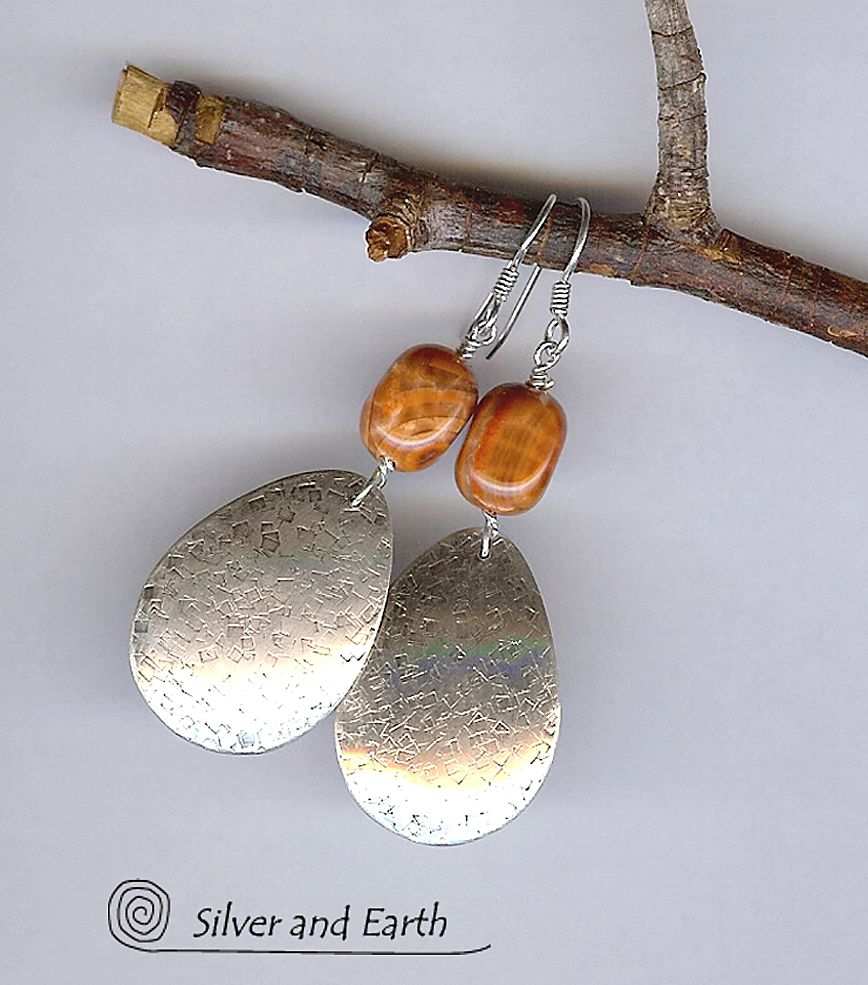 Handmade Sterling Silver Earrings with "Crab Agate" Stones Handmade Sterling Silver Earrings with "Crab Agate" Stones