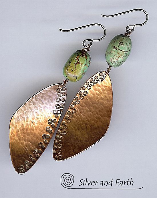 Tribal Inspired Handmade Copper Earrings with Turquoise Tribal Inspired Handmade Copper Earrings with Turquoise