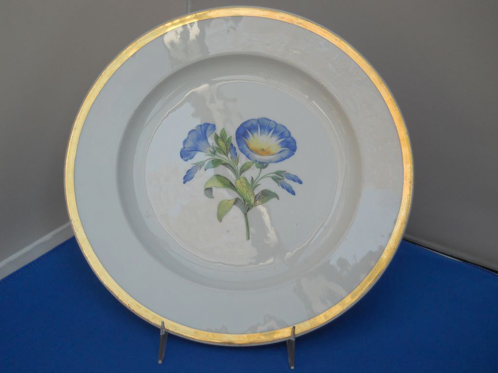 Beautiful Meissen plate with blue flowers and gold rim, c. 1830 from 8curryantiques on Ruby Lane
