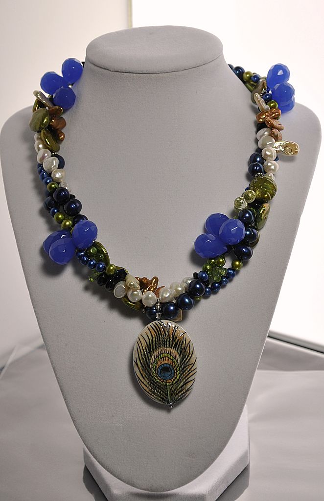 Multi-gem Necklace with Peacock Pendant Multi-gem Necklace with Peacock Pendant