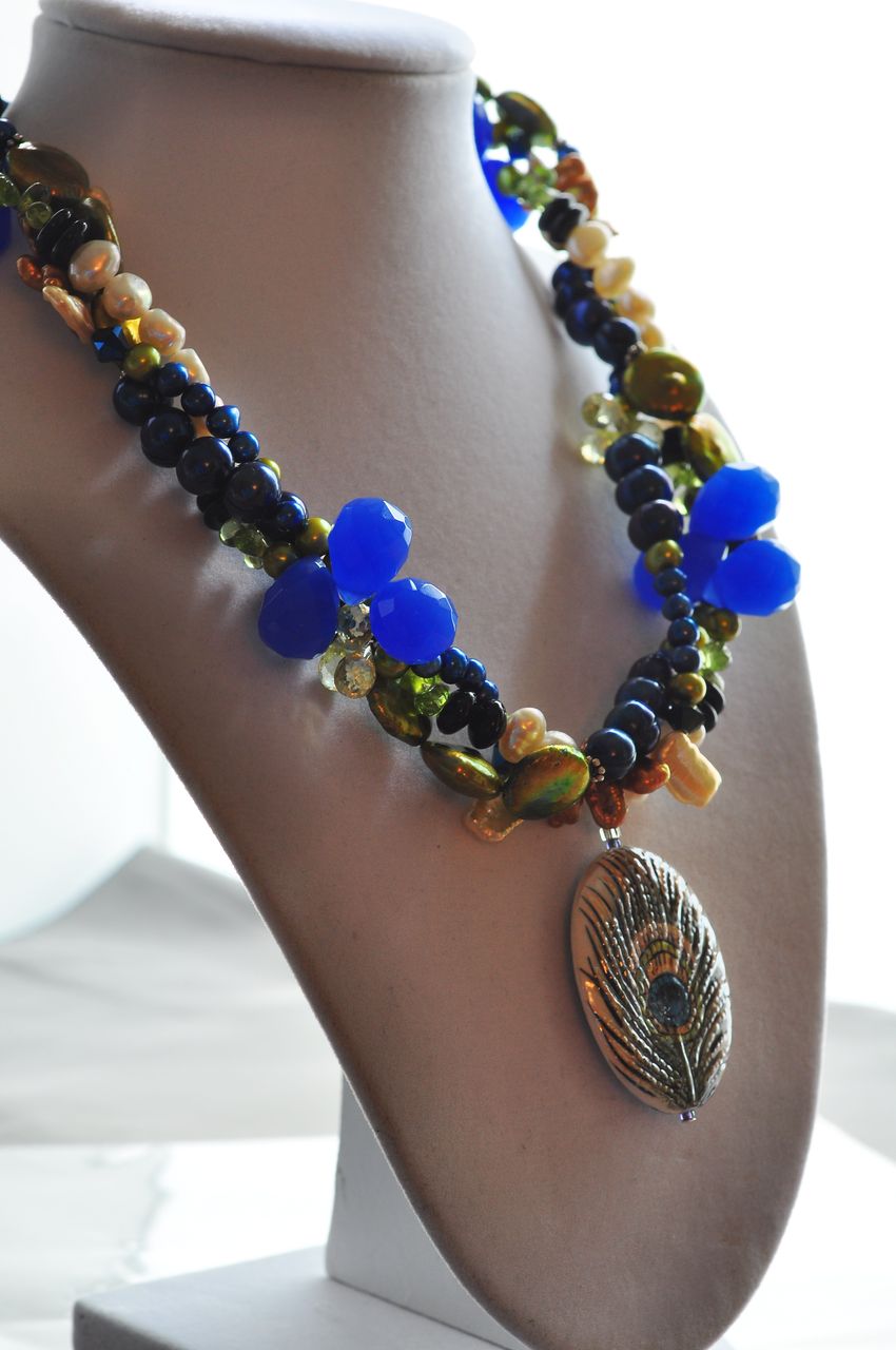 Multi-gem Necklace with Peacock Pendant Multi-gem Necklace with Peacock Pendant