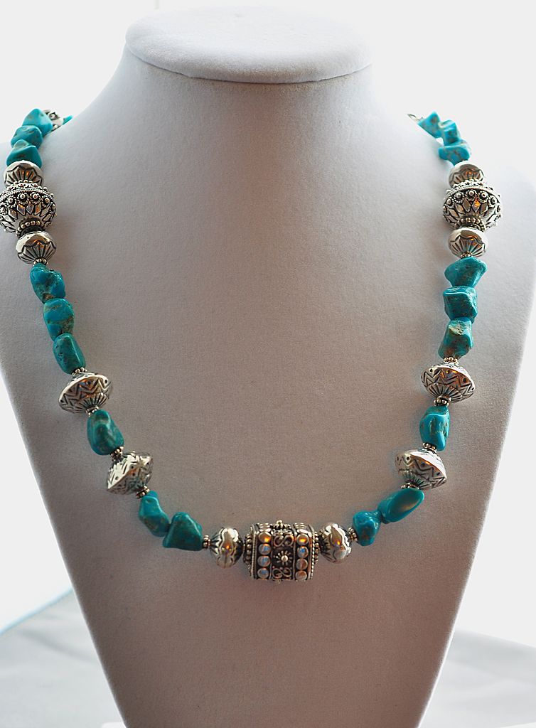 Stabilized Turquoise and .925 Bali Sterling Silver Necklace Stabilized Turquoise and .925 Bali Sterling Silver Necklace