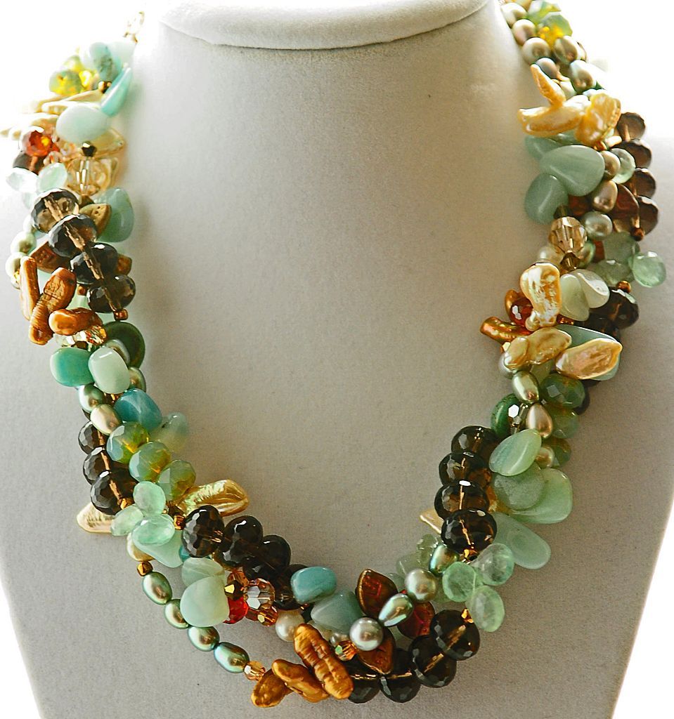 Four Strand Multi Gem Necklace with Vintage Pin Pendant Four Strand Multi Gem Necklace with Vintage Pin Pendant