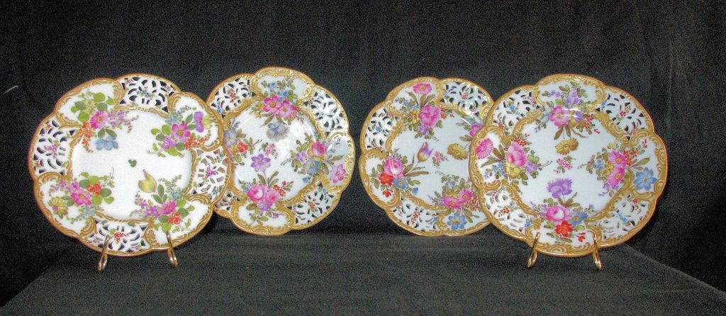 Four Gorgeous Antique dessert plates by Choisy-le-Roi in France: C. 1790's Four Gorgeous Antique dessert plates by Choisy-le-Roi in France: C. 1790's