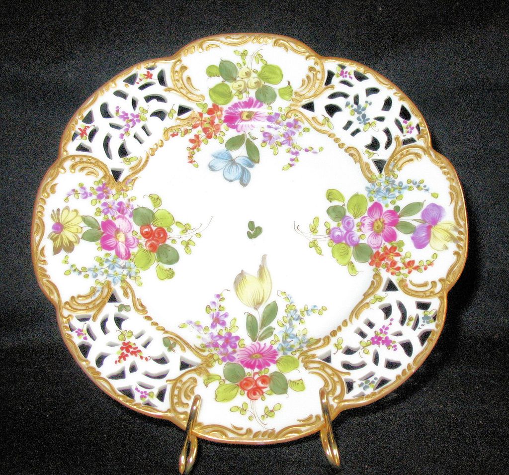 Four Gorgeous Antique dessert plates by Choisy-le-Roi in France: C. 1790's Four Gorgeous Antique dessert plates by Choisy-le-Roi in France: C. 1790's