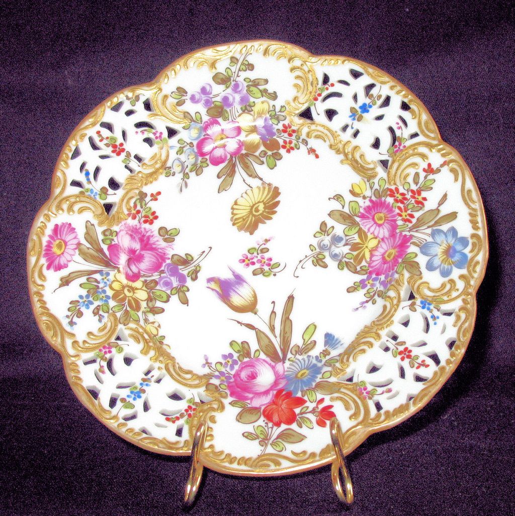 Four Gorgeous Antique dessert plates by Choisy-le-Roi in France: C. 1790's Four Gorgeous Antique dessert plates by Choisy-le-Roi in France: C. 1790's