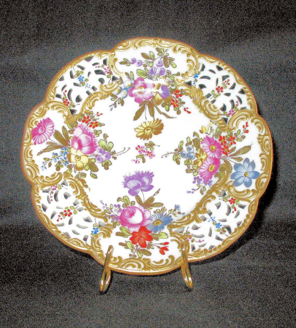 Four Gorgeous Antique dessert plates by Choisy-le-Roi in France: C. 1790's Four Gorgeous Antique dessert plates by Choisy-le-Roi in France: C. 1790's