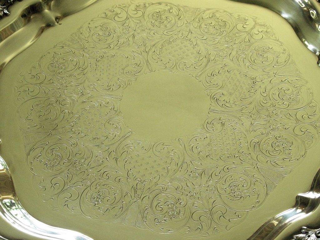 Large, Silver-plated Footed Salver by F.B. Rogers; Pattern #7734 Large, Silver-plated Footed Salver by F.B. Rogers; Pattern #7734