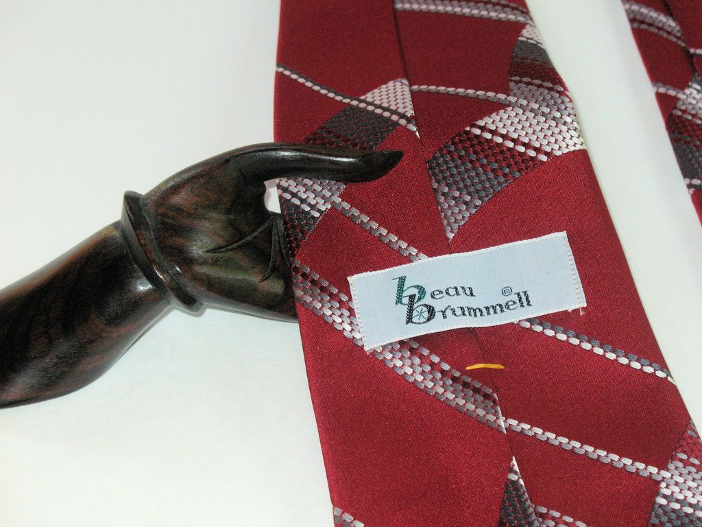 WIDE Necktie by Mr. John Beau Brummell, Burgundy Red with Angled Gray & White Stripes WIDE Necktie by Mr. John Beau Brummell, Burgundy Red with Angled Gray & White Stripes