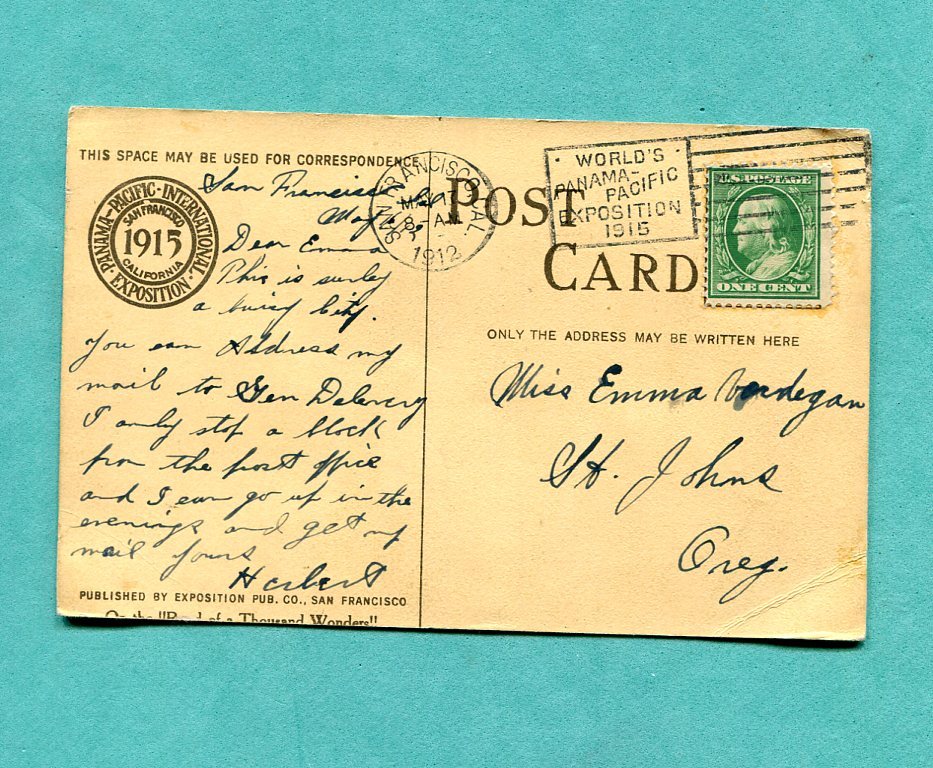 Panama Pacific International Exposition Postcard100 years old Artist Signed Panama Pacific International Exposition Postcard100 years old Artist Signed