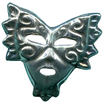 Sterling Signed Madi Gras Mask Pin/Brooch Sterling Signed Madi Gras Mask Pin/Brooch