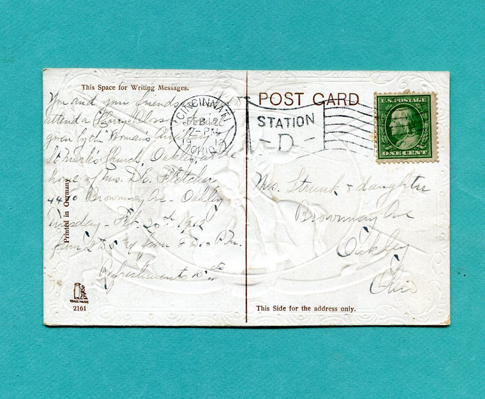 In Memory of Washington Post Card 1912 In Memory of Washington Post Card 1912