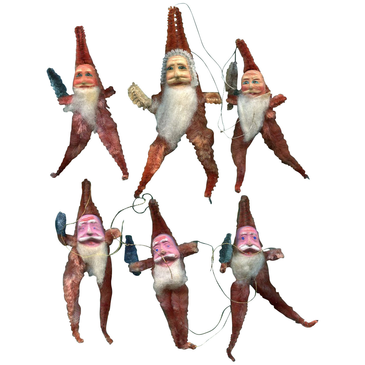 Chenille Clay Faced Santas Half -Doz Chenille Clay Faced Santas Half -Doz