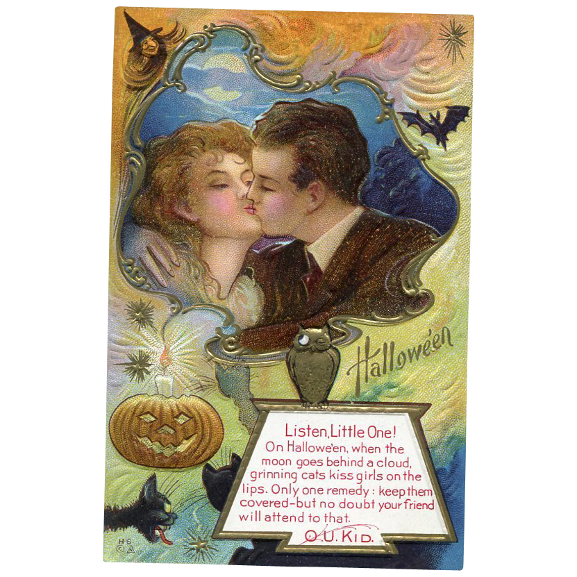 Halloween Postcard Black Cats & Lovers Halloween Postcard Black Cats & Lovers