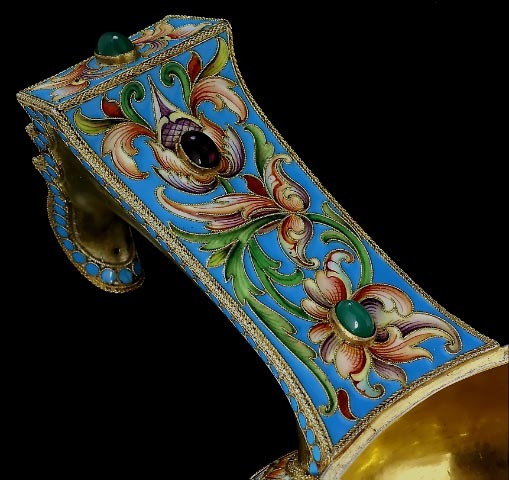 MASSIVE Antique Russian Silver and Cloisonne Enamel Kovsh MASSIVE Antique Russian Silver and Cloisonne Enamel Kovsh