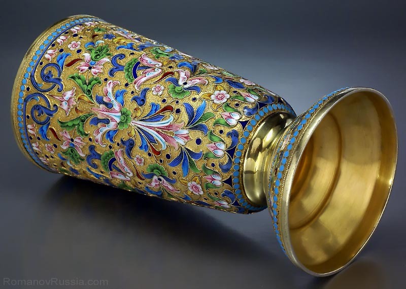 Antique Russian Cloisonne Enamel and Gilded Silver Beaker Antique Russian Cloisonne Enamel and Gilded Silver Beaker
