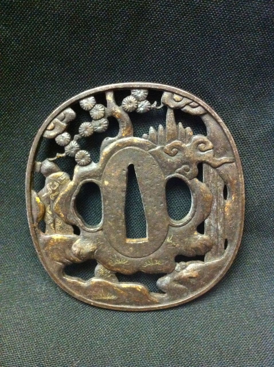 Man with Child Gilt Work Japanese Tsuba Man with Child Gilt Work Japanese Tsuba